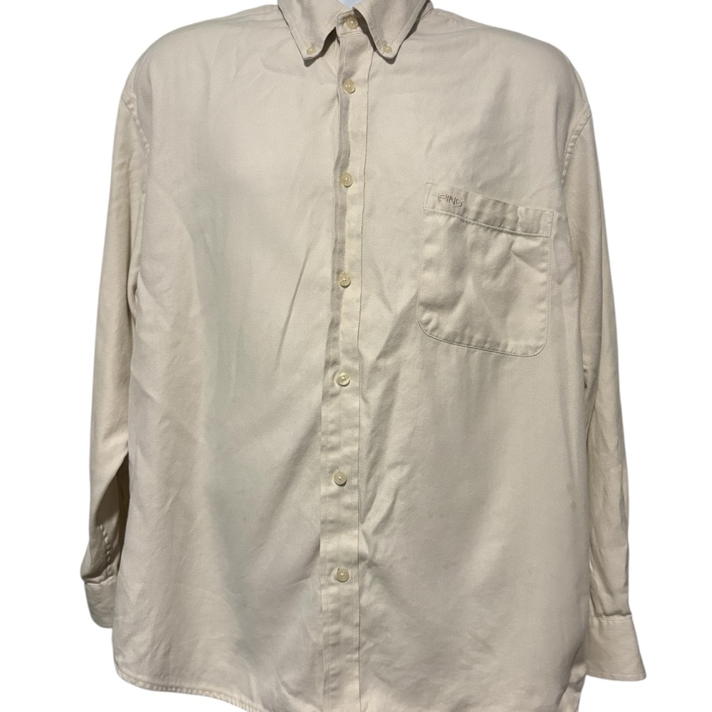 Men’s Ping Collection Cream Casual Button Down Shirt XL